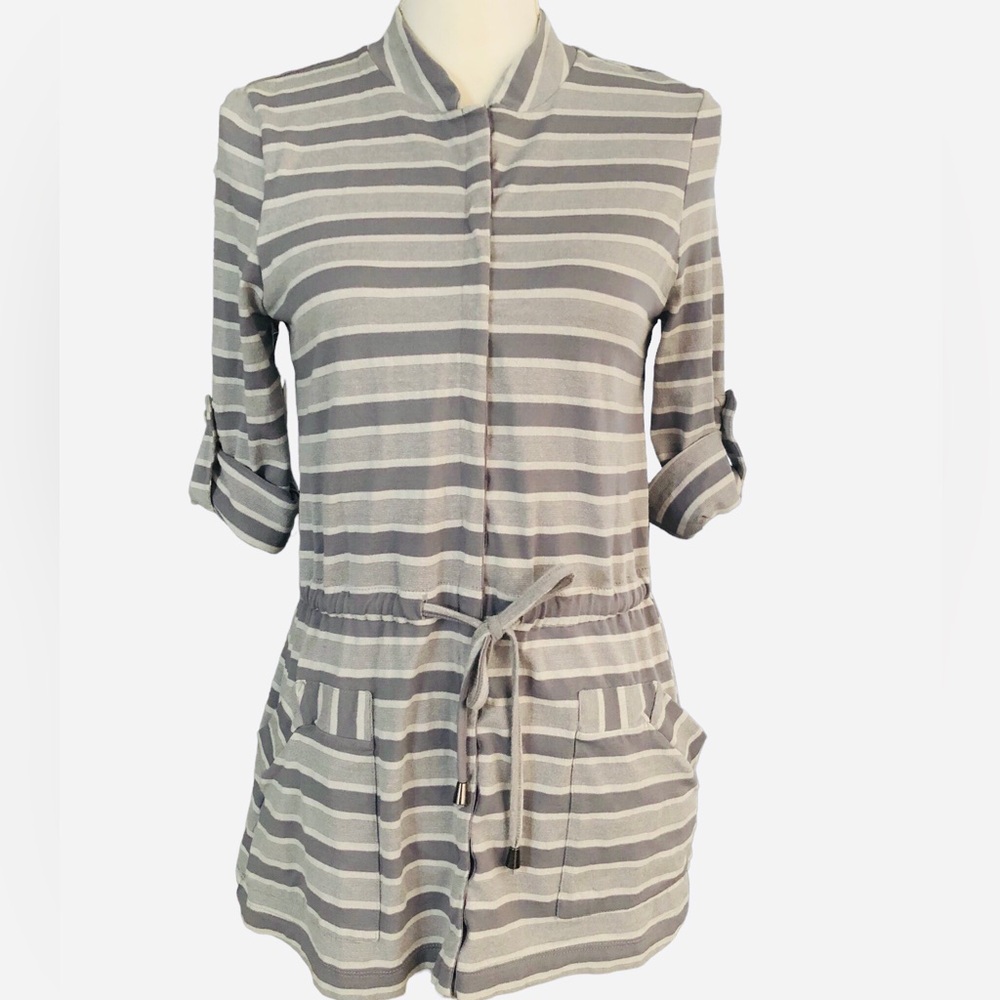 METALICUS Australia striped Snap Drop waist 3/4 roll tab sleeve lightweight Top